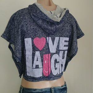 Derek Heart Girl Love Laugh Crop Hoodie Wide Slv